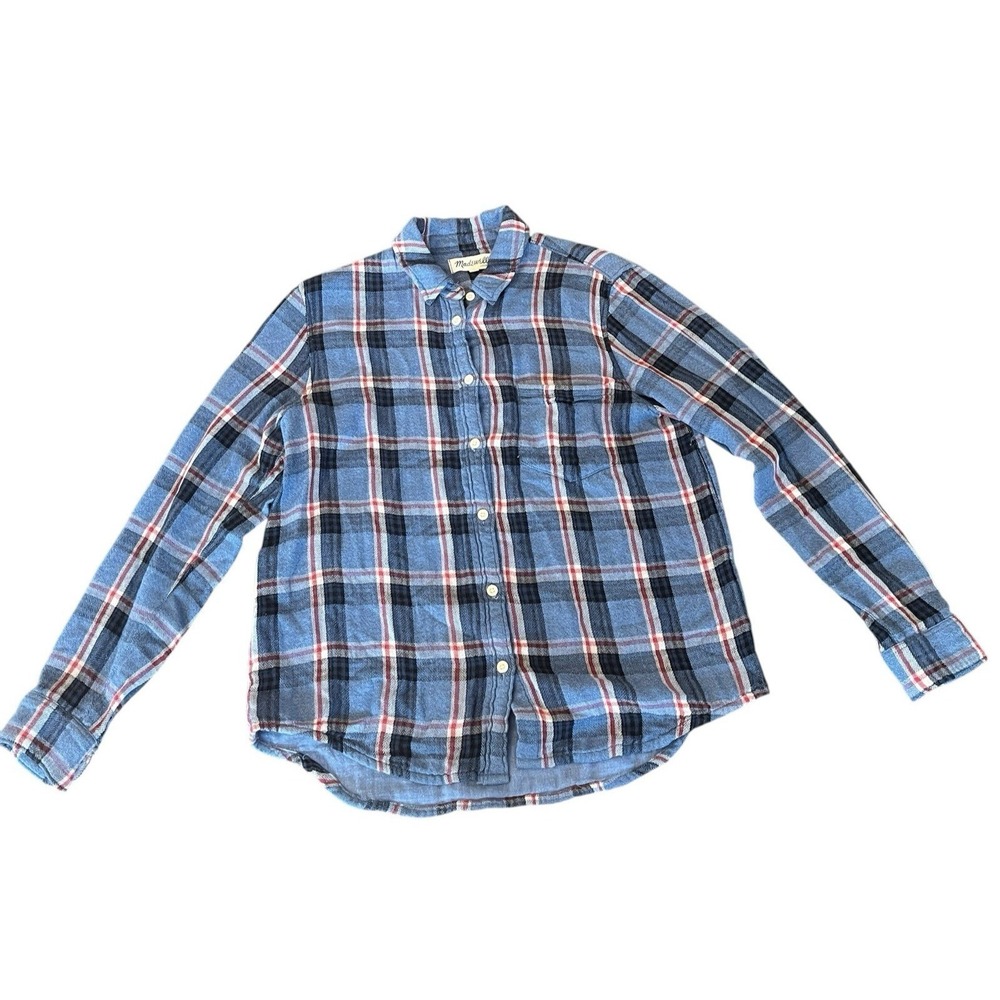 Madewell Women's Size S Blue Pink White Plaid Button Up Shirt 100% Cotton